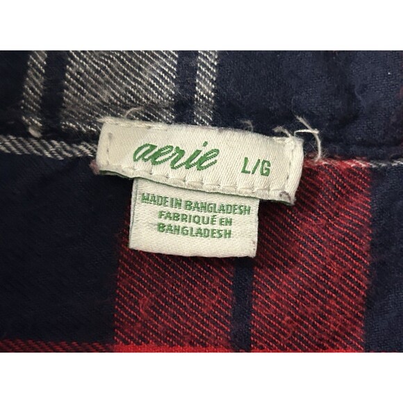 Aerie Women’s Size Large Red Navy Plaid Flannel Shirt Plaid Button Up - Picture 4 of 6